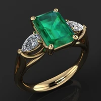 popular luxury popular green cubic square crystal gold color female ring for women engagement wedding jewelry accessories