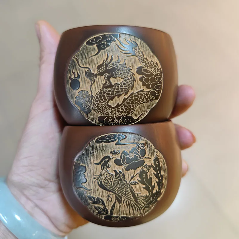 

Набор чашек с четырьмя великими Божьими зверями, керамика Nixing ручной работы, индивидуальная чайная чашка для питья, чашки с драконом Azura 100 мл
