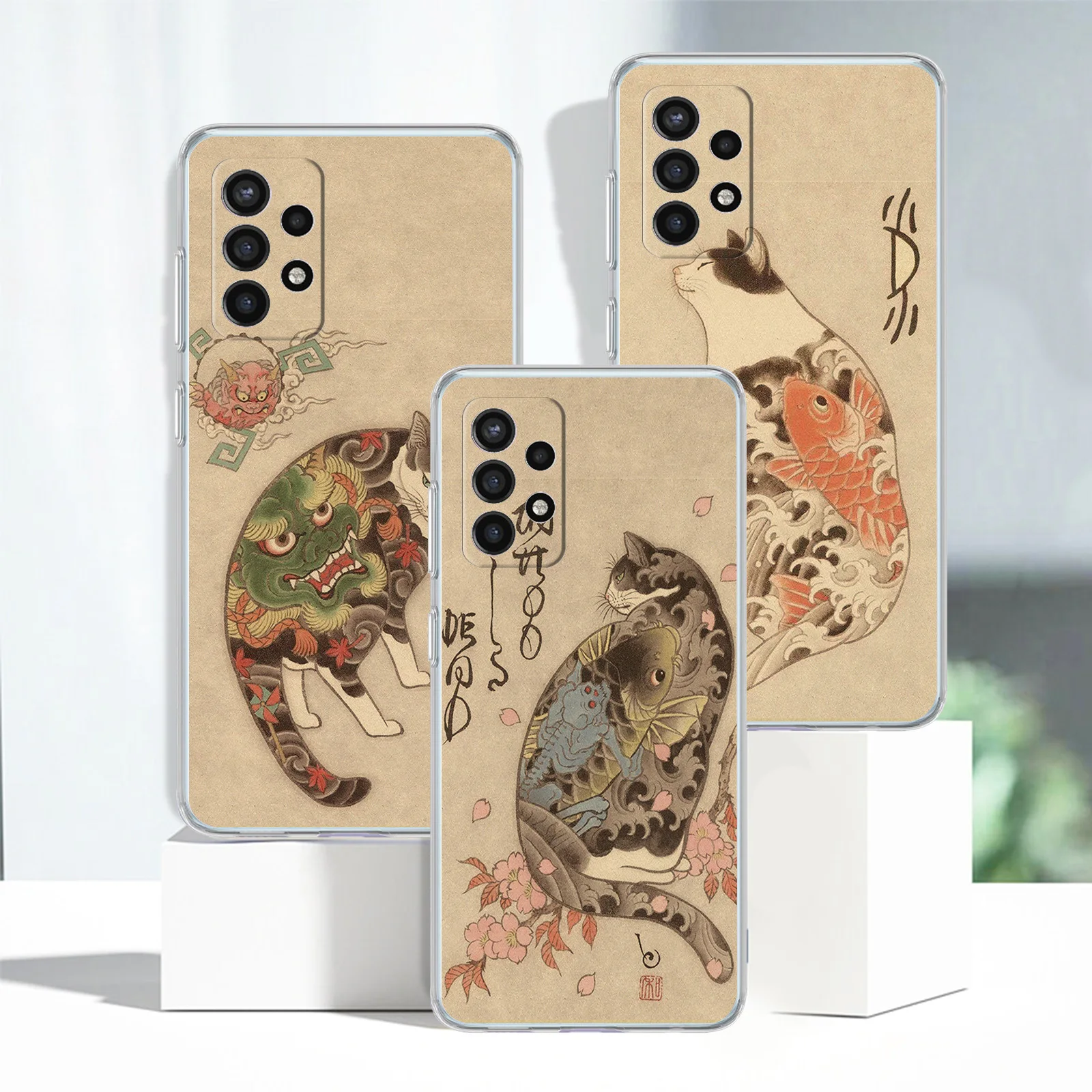 

Samurai Cat Tattoo Cat Case For Samsung Galaxy A52 A53 A12 A13 A32 A51 A23 A21s A71 A33 A22 A31 A72 A50 A70 Clear Phone Cover