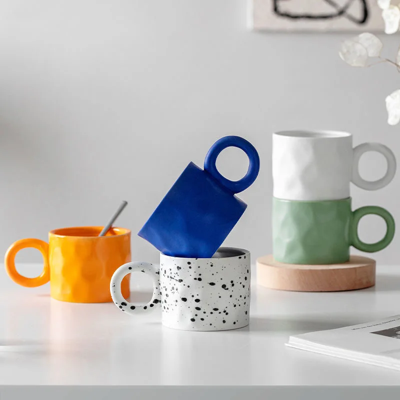 

Trend Klein Blue Handmade Ceramic Cups With Big Handle For Coffee Tea Milk Creative Splash Ink Mugs Gifts Home Office Drinkware