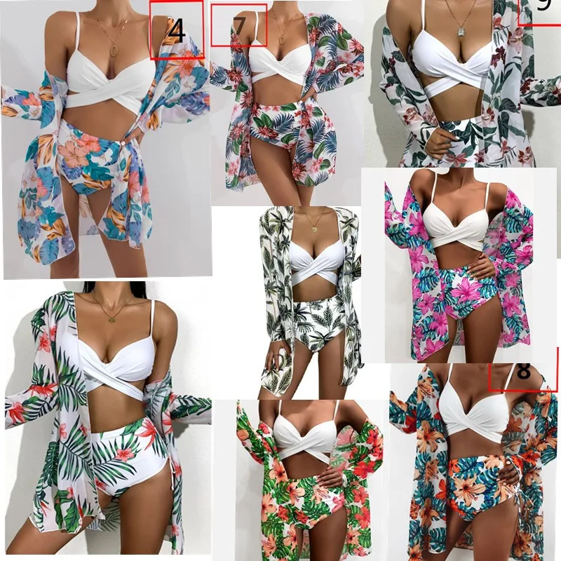 

Купальник-тройка разных цветов с принтом, соблазнительный купальник на бретелях с открытой спиной и разрезом, 2023