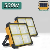500w solar flood light led 4 light modes rechargeable waterproof spotlight battery powered searchlight outdoor work light