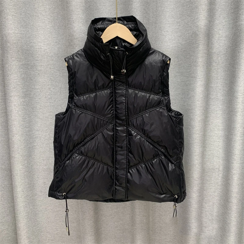 Winter Women's Stand Collar Solid Color Sleeveless Causal Warm Vest Stand Collar Loose Chic White Duck Down Coat Jacket Women