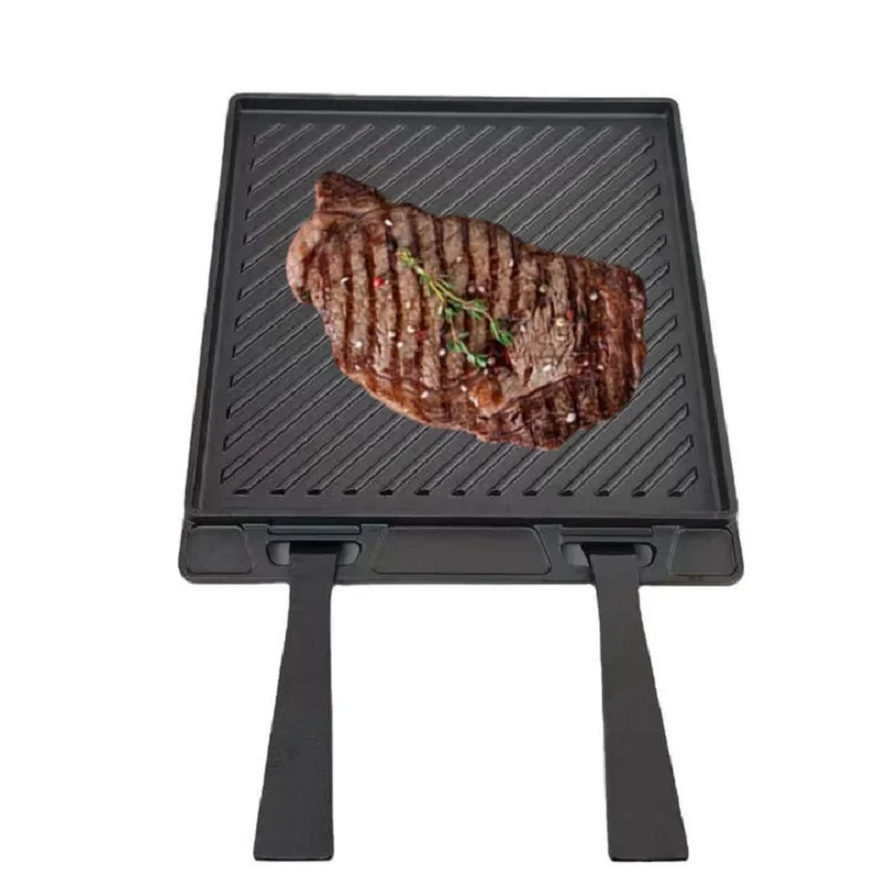 Двусторонняя Сковорода-гриль прямоугольная уличная чугунная сковорода-гриль со