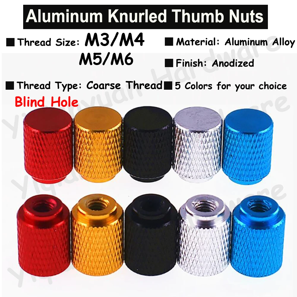 

5Pcs M3 M4 M5 M6 Aluminum Colorful Hatching Knurled Heighten Lengthen Thumb Nuts Hand Tighten Nut Blind Hole Control Lever Nuts