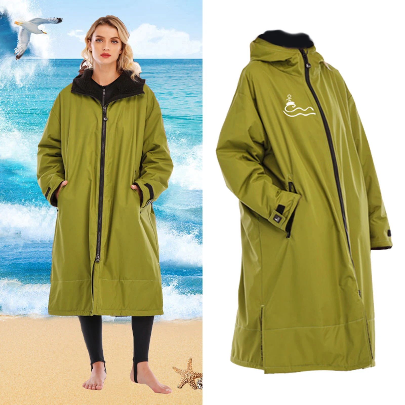 

Unisex Adults Surf Changing Robe Hooded Outdoor Sports Swimming Coat Windbreaker Jacket Weatherproof Swim Parka with Pocket
