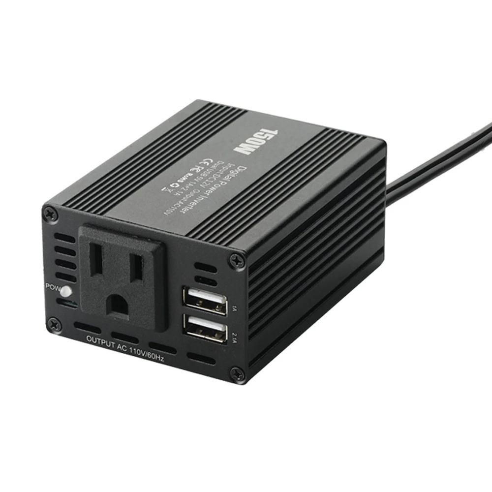 

150W Power Inverter DC12V to AC 110V Power Converter Splitter 2 USB Fast Charging Car Power Inverter Black US