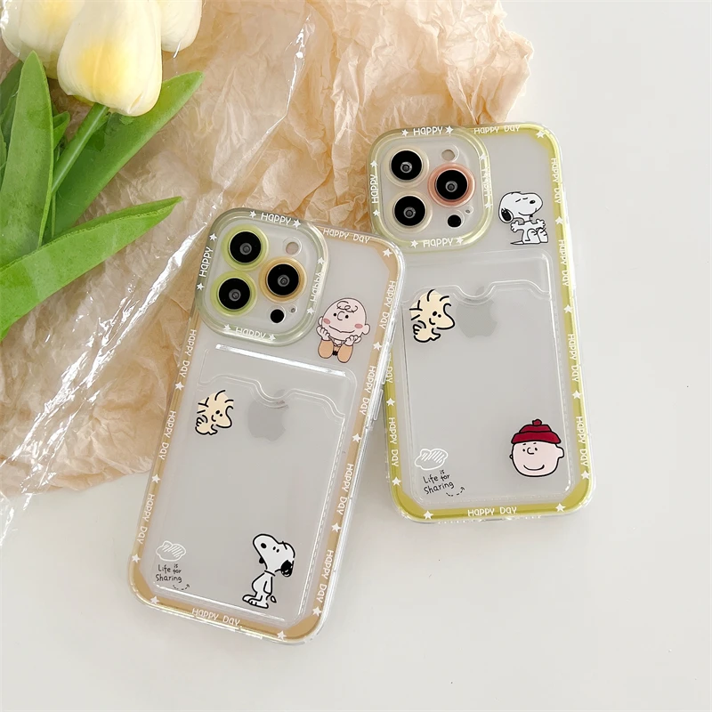 

Disney Snoopy Charlie Brown Angel Eyes Card Holder Phone Cases For iPhone 14 13 12 11 Pro Max XR XS MAX 8 X 7 SE 2020 Back Cover