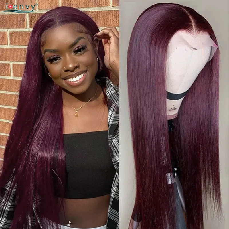 

Colored Burgundy Lace Front Wig 99J Red 13X4 Hd Lace Frontal Wigs Human Hair Pre Plucked Straight Lace Front Wig Remy Hair 180%