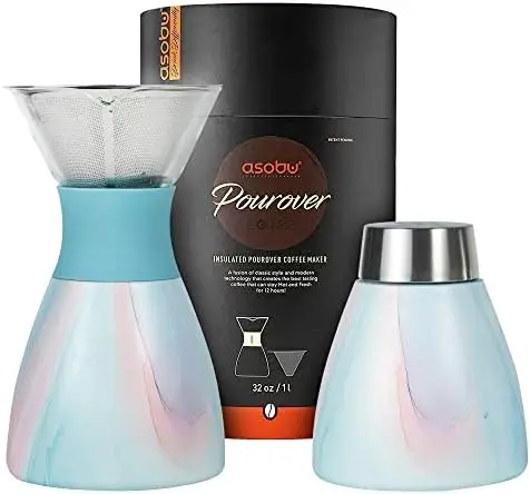 

Pour Over Coffee Maker (32 oz.) Double- Vacuum, Stainless-Steel Filter and Take on the Go Carafe (Wood)