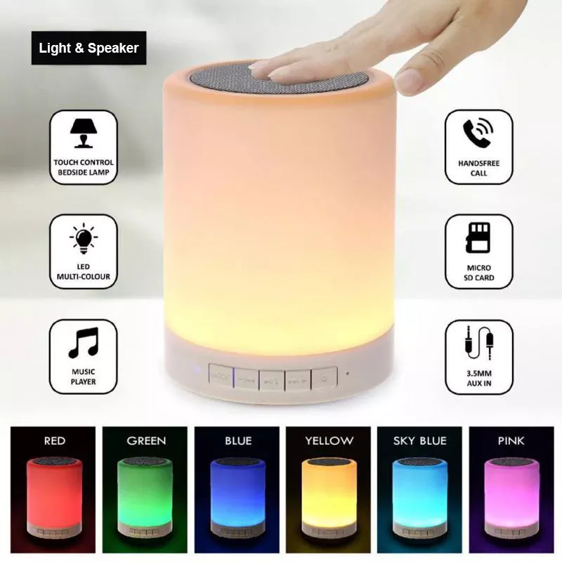 

Portable Bluetooth Speaker Wireless Player Touch Pat Light Colorful LED Night Light Bedside Table Lamp for Room Bedroom