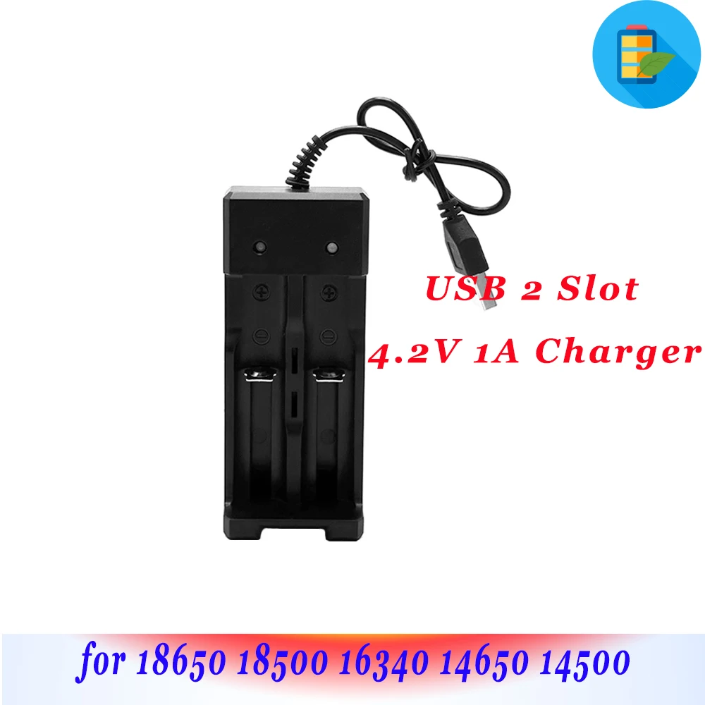 

4.2V 1A USB 2 Slot Charger 18650 Lithium Battery Fast Charging Universal with Wire and LED for 18650 18500 16340 14650 14500