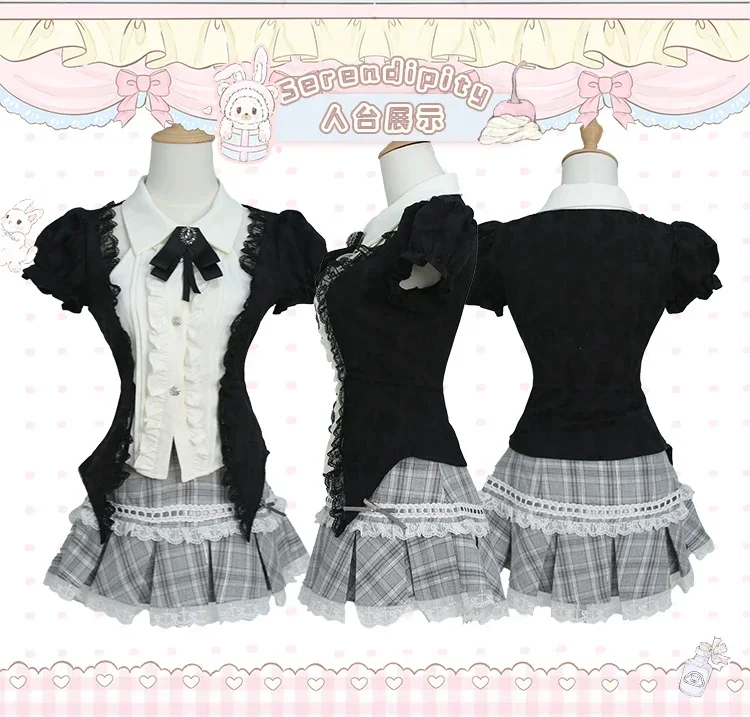 Новая летняя студенческая черно-белая лоскутная кружевная рубашка в