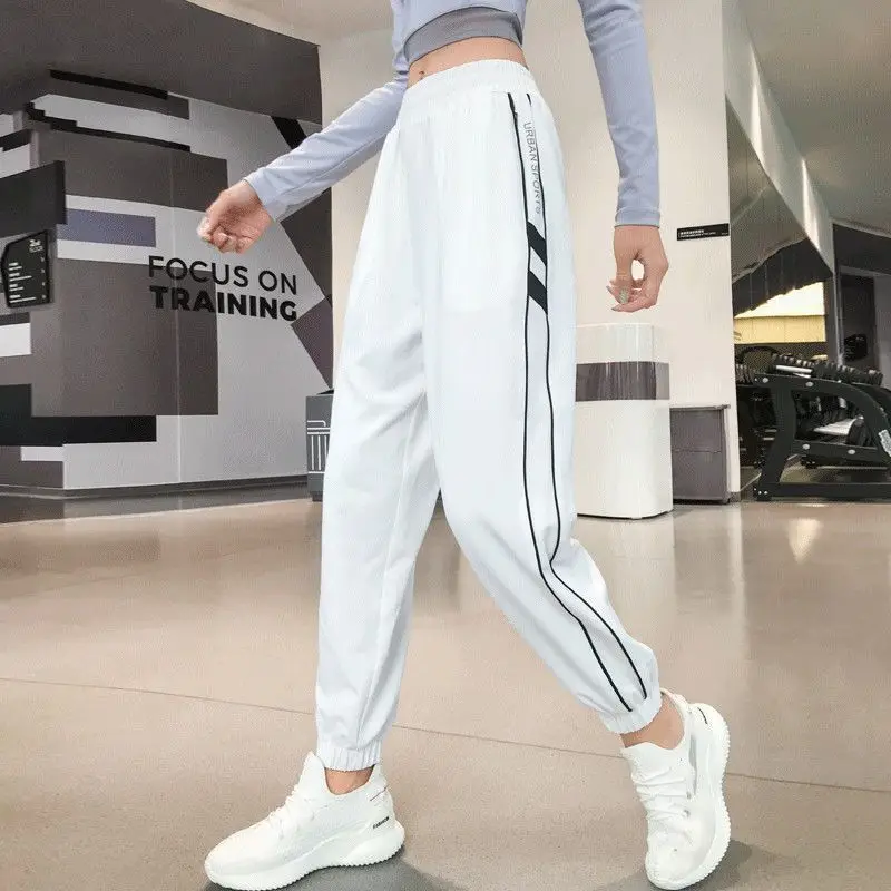 

Sports Trousers for Women 2022 Summer Thin Loose White Straight Leg High Waist Fitness Running Quick-dry Yoga Pants