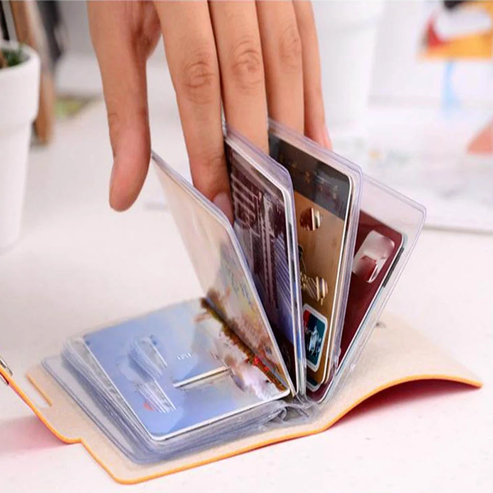 

24 Cards Slim PU Leather Cover Holder Cover ID Credit Card Holder Pocket Case Solid Color Purse Wallet Hold Up Card Holder Case