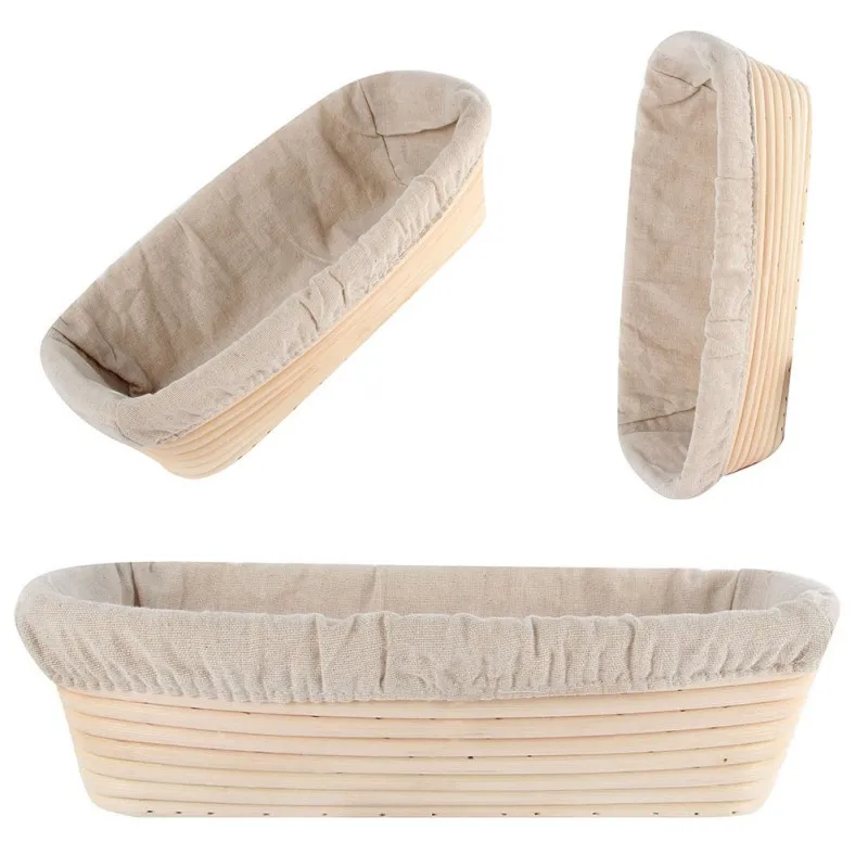 Rectangle Banneton Brotform Long Bread Dough Proofing Proving Rattan Weaving Basket with Liner Cloth Loaf Fermentation Basket