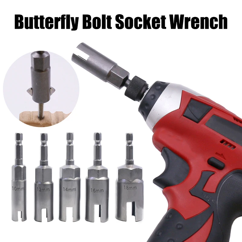 

6.35mm Hex Shank Socket Adapter Nut 1/4 inch Butterfly Bolt Socket Wrench Slotted Electric Screwdriver Sleeve for Power Tool