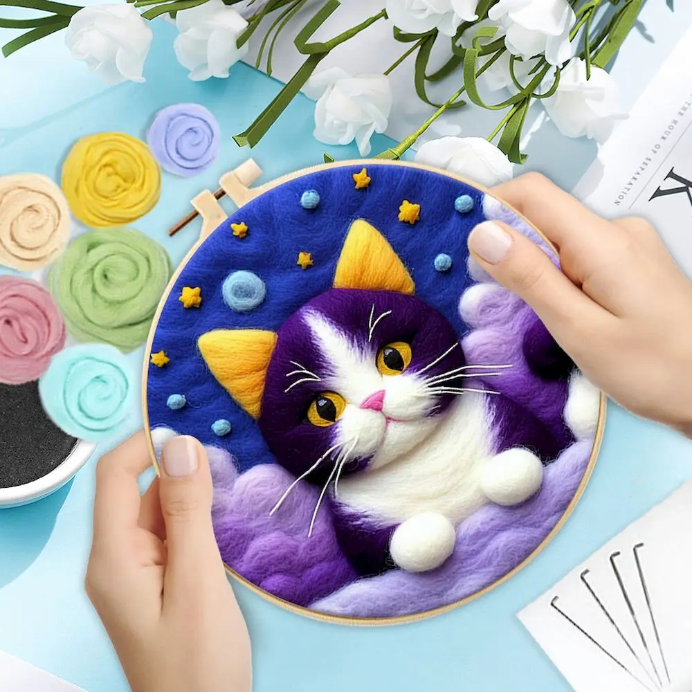 GATYZTORY Игольчатый набор для рисования Diy Poke Шерстяной фетр Животные Кот игольчатый