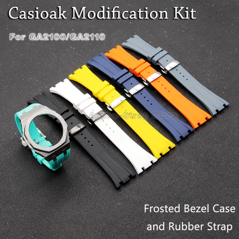 Modification Kit Set for Casioak GA2100 Gen4 Gen5 Frosted Bezel case and Rubber Strap for GA2110 Metal Luxury Mod Kit with Screw