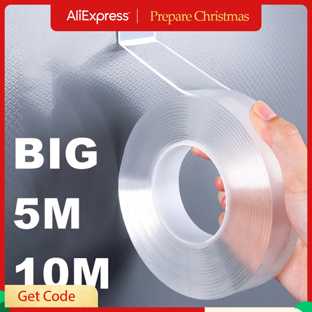 

5/10M kitchen and bathroom articles nano tape double-sided tape transparent reusable waterproof tape cleanable