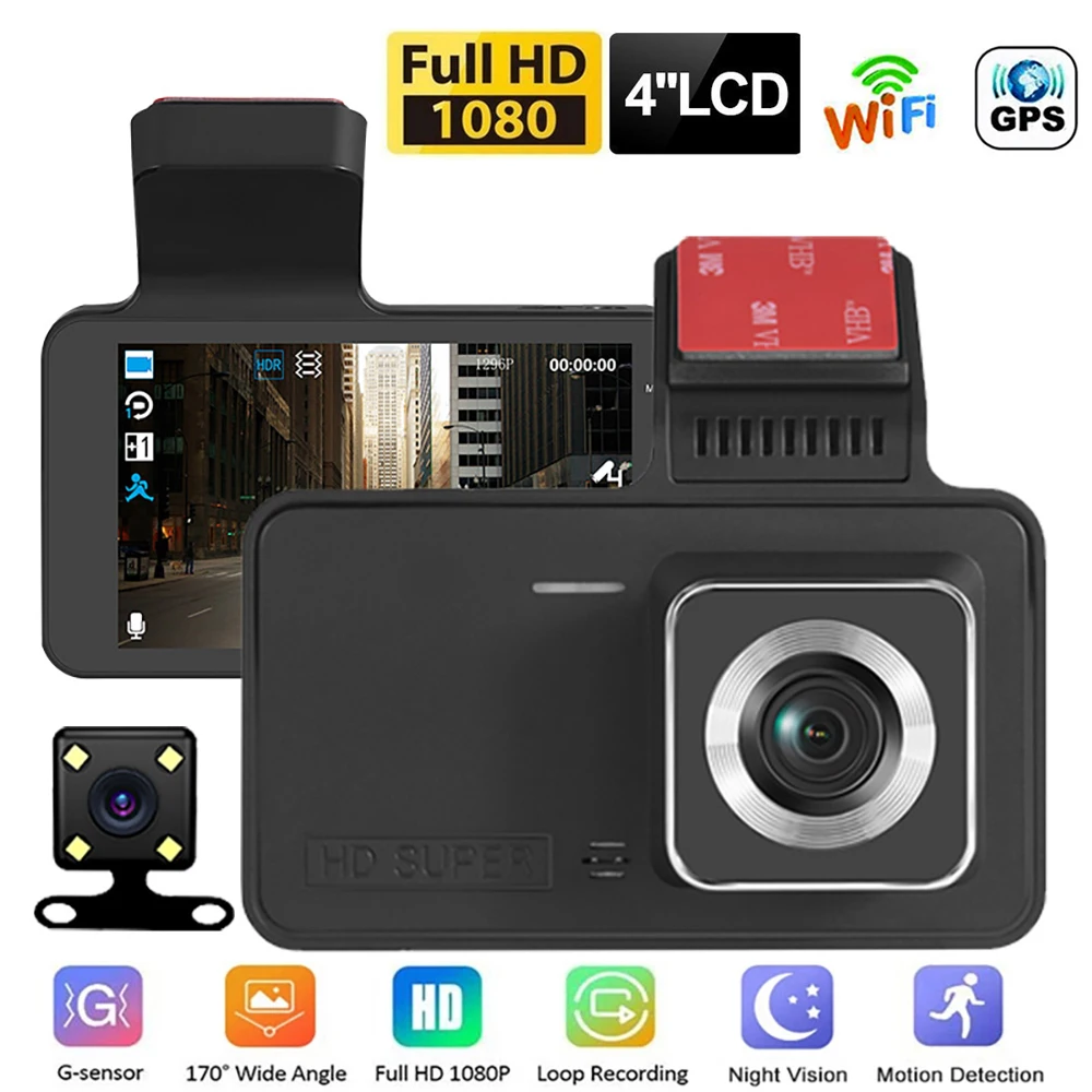 

Видеорегистратор автомобильный, Wi-Fi, 4,0 дюйма, Full HD, 1080P