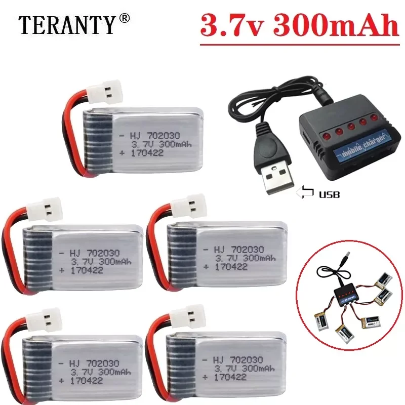 

NEW2023 3.7V 300mAH Lipo Battery With 5-in-1 Charger For Udi U816 U830 F180 E55 FQ777 FQ17W Hubsan H107 Syma X11C FY530 RC Drone