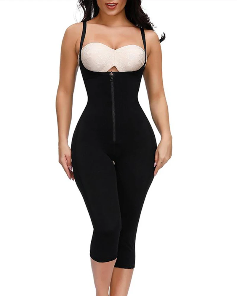 

Waist Trainer Women'S Open Bust Tummy Control Shapewear Thong High Bodysuits Thigh Trimmer Open-chest Sleeveless Onesie To Knees