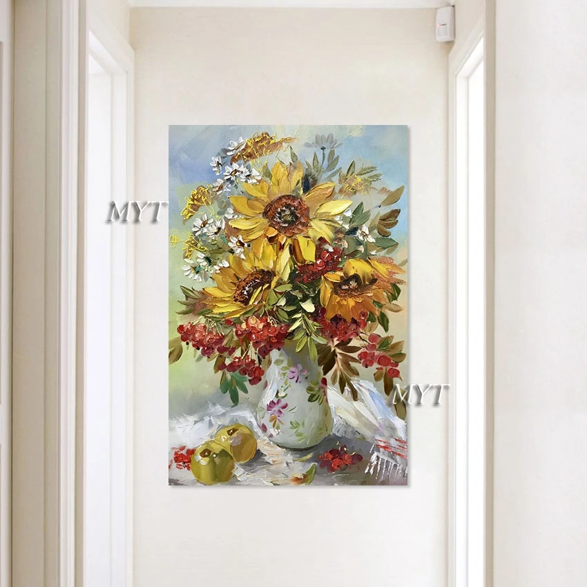 

Exquisite Artwork Design Study Room Decor Abstract Sunflower Wall Picture Unframed Large Acrylic Paintings Flowers With Vase
