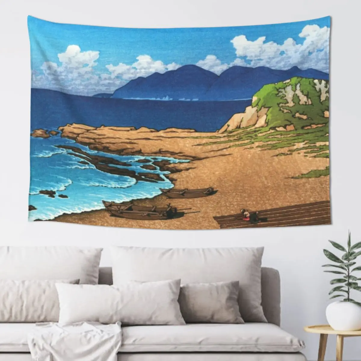 Гобелен Mera in Boshu от Kawase Hasui для организации и украшения спальни обои настенный