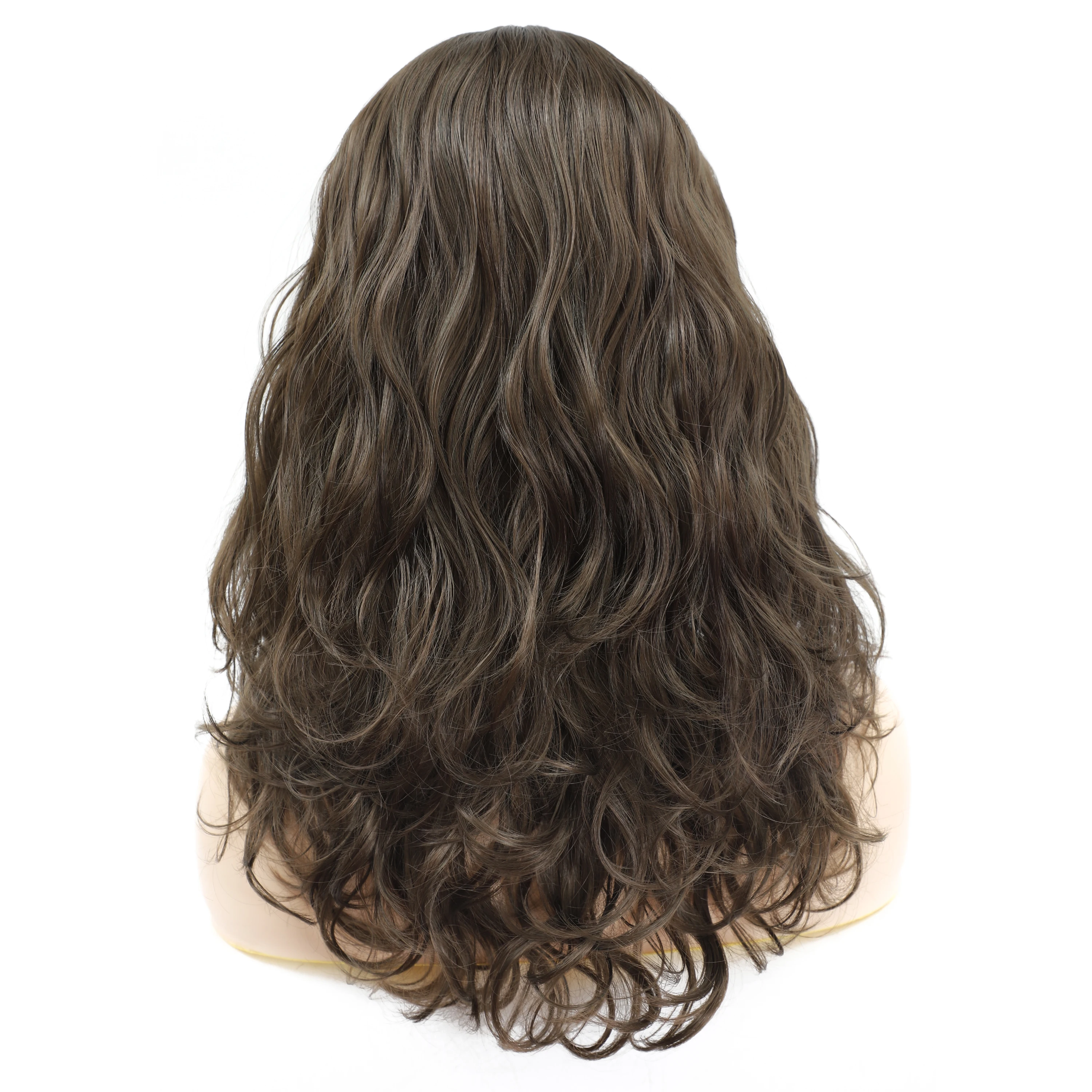 Synthetic Wigs With Full Bangs Long Water Wave Brown Color Wig SOKU Heat Resistant Fiber Natural Soft Hairstyle For Black Women | Шиньоны и