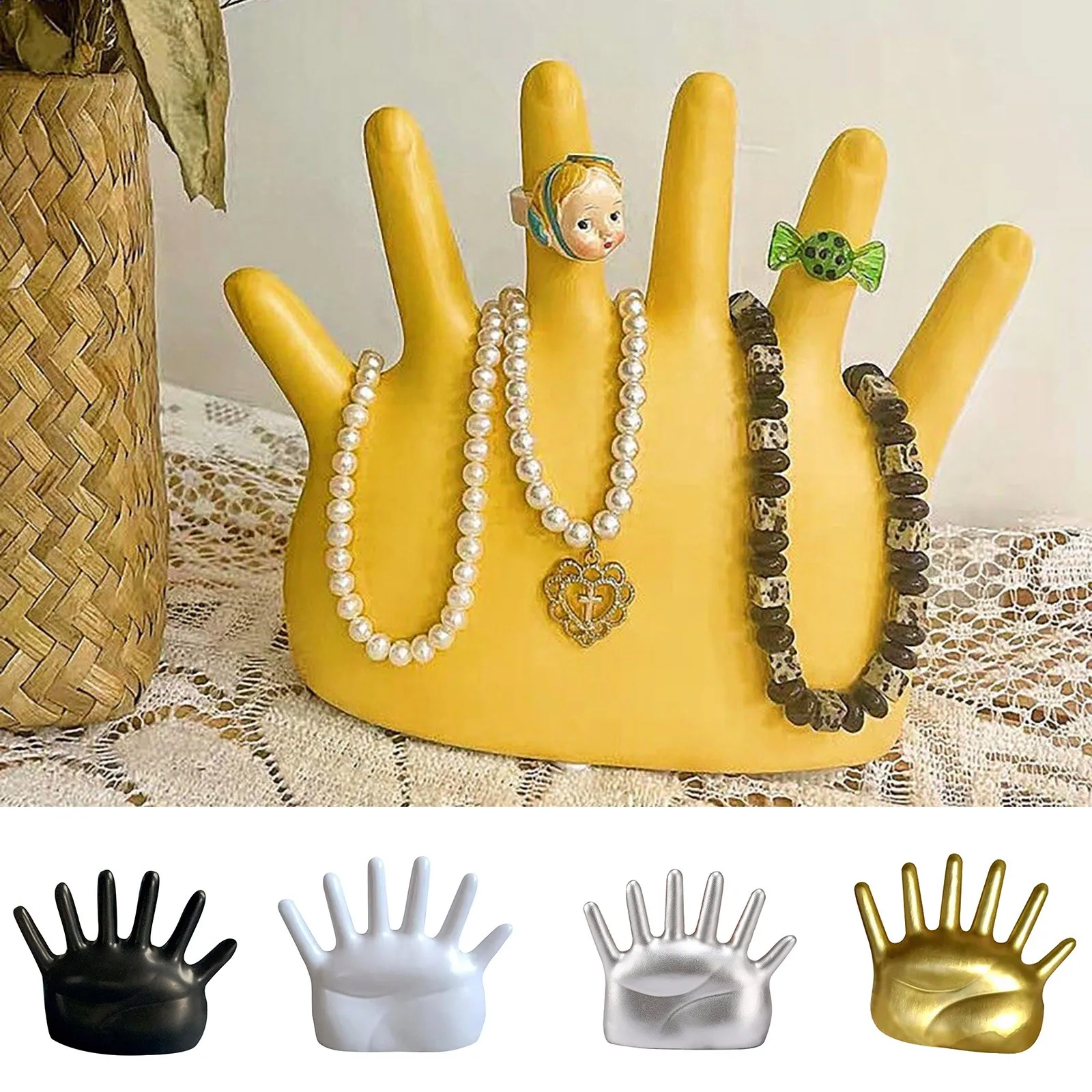 

Resin Hand Form 6 Fingers Ring Necklace Jewelry Jewellery Display Organizer Ring Cookware Rack Roll Out Dish Rack over Sink