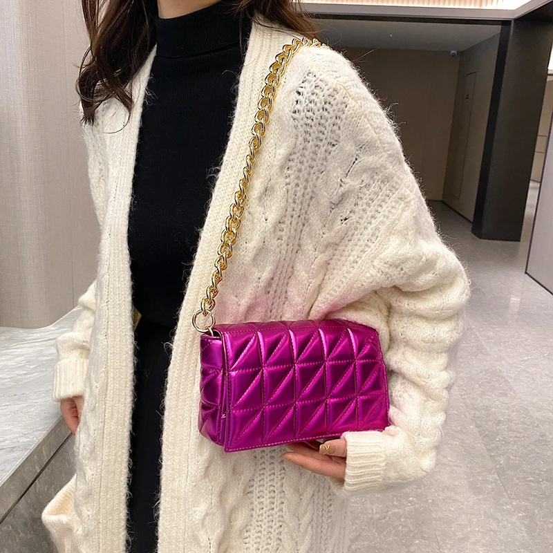 Brand Women's Shoulder Bag 2023 Chain Quilted Shoulder Purse And Handbag Women Clutch Bag Bright Pattent Leather Ladies Hand Bag