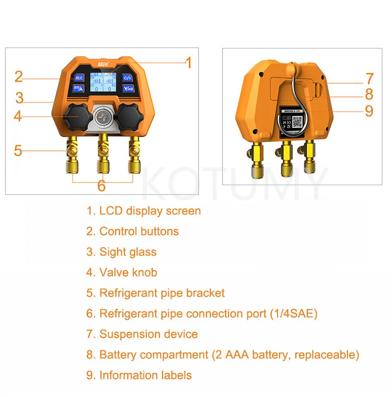 Цифровой двойной манометр электронный коллекторный прибор холодильное