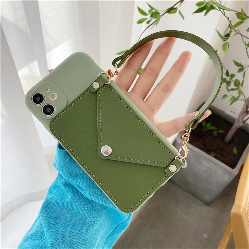 

For iphone 14promax Mobile Phone Case Insert Card Wrist Strap 12Pro Mini Female Card Holder XR XS XSMAX 8plus11 Protection Cover