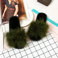 womens sexy fashion slide slippers furry turkey feather open toe comfy fuzzy suede lined house sandals large size