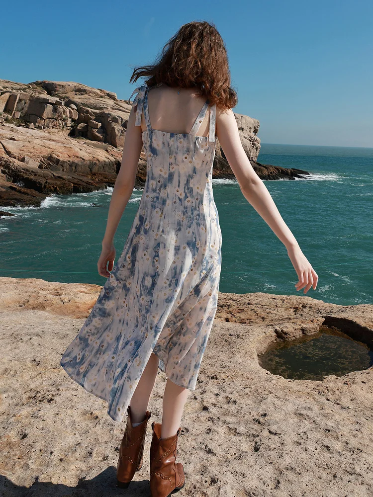 Триколор Ibudu2024 весеннее новое французское элегантное шифоновое платье с бантом и