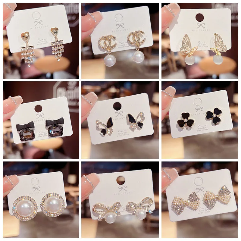

Korea Fashion Women Earrings Exquisite Compact Crystal Pearl Butterfly Ear Studs Luxurious Zircon Wedding Statement Jewelry