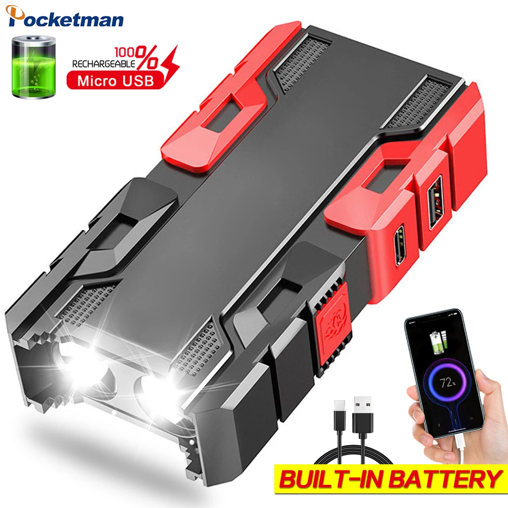 

High-quality LED torch, dual LED, built-in rechargeable battery, 3 modes, output portable torch with type-C cable led flashlight
