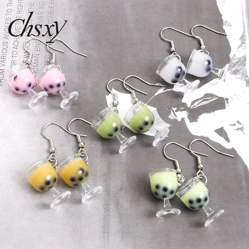 

Fashion Stemware Milk Tea Droping Earrings for Women Kawaii Candy Colors Acrylic Fish Hook Earrings Creative Pendant Accessories