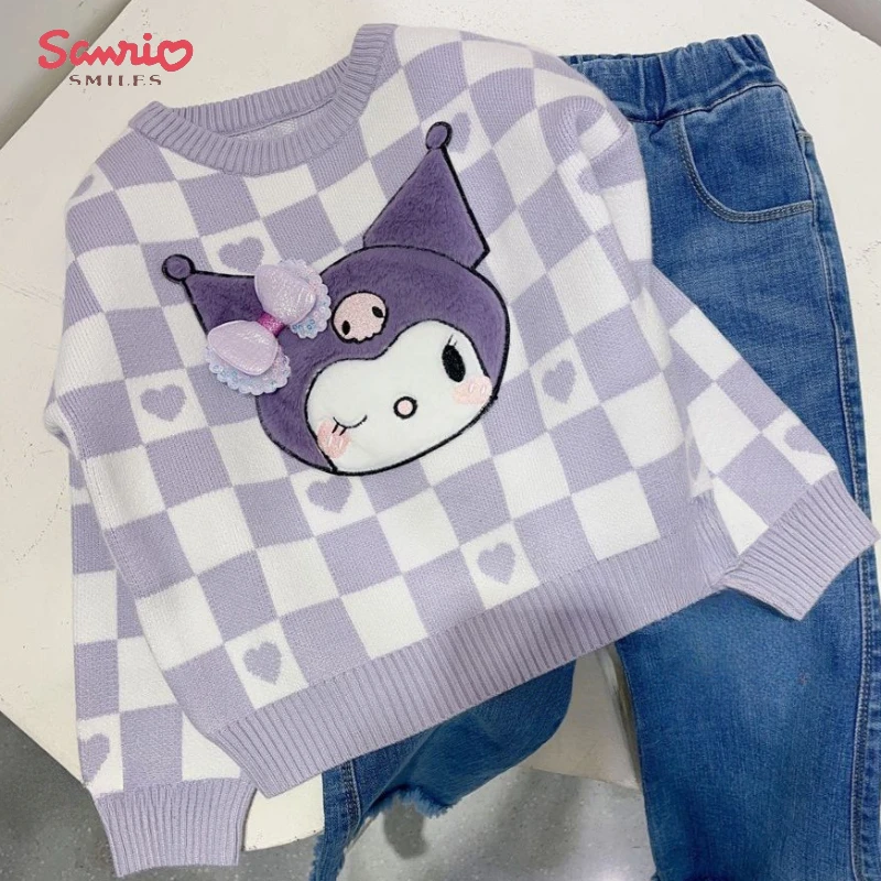 

Kawaii Sanrio Kuromi My Melody Children Sweater Autumn Thickened Warm Girls Sweatshirt Round Neck Casual Knit Sweater Kid Blouse