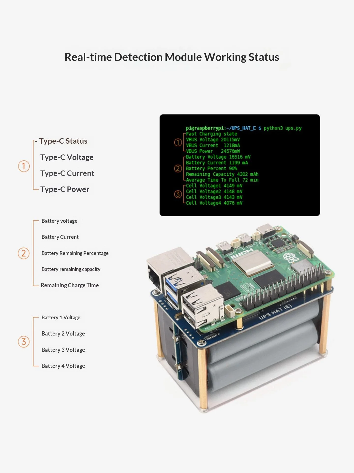 Модуль бесперебойного питания Raspberry Pi 5 UPS HAT (E) с выходом 5В 6А и аккумулятором большой емкости 21700 (art.: 3920dc399ca75) - 3920dc399ca75