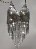 fashion heavy sexy metal aluminum sheet glitter bra women tops 2022 summer new evening wear temperament all matching sling