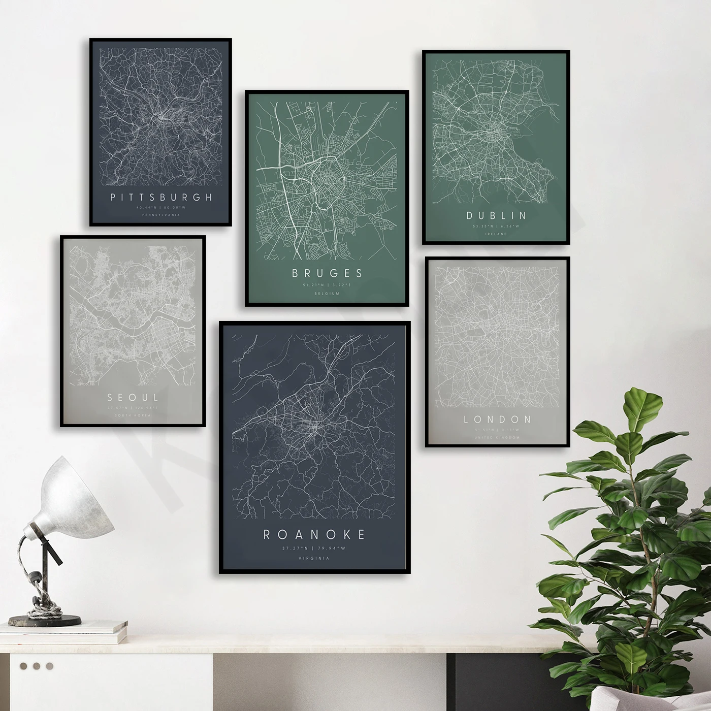 Уилмингтон Вашингтон Роаноке Питтсбург Мельбурн Чикаго Бойз Брюгге Сеул Дублин Лондон. Плакат с изображением уличной карты города