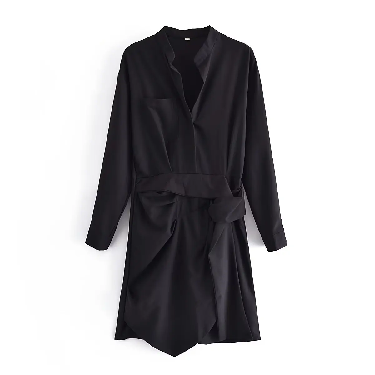 

SuperAen New Women European and American Dress Temperament Black Stand-up Collar Knotted Dress