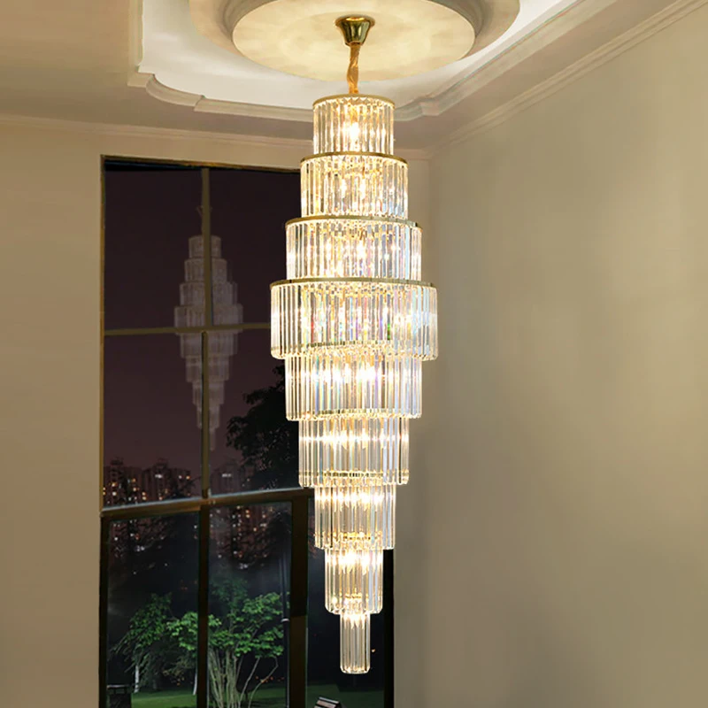

Decorative Large Classic Cristal Factory Hotel Living Room Spiral Long Modern Led Luxury Crystal Staircase Chandelier Lighting
