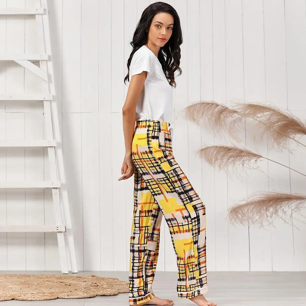 Желтый Клетчатый пижамный комплект короткие женские пижамные комплекты пижамы