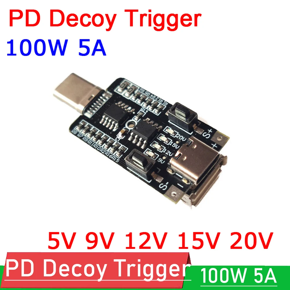 

100W 5A Type-C to USB PD Decoy Trigger Board DC 5V 9V 12V 15V 20V Output PD 2.0 3.0 Adapter Cable PD2.0 PD3.0 Detector
