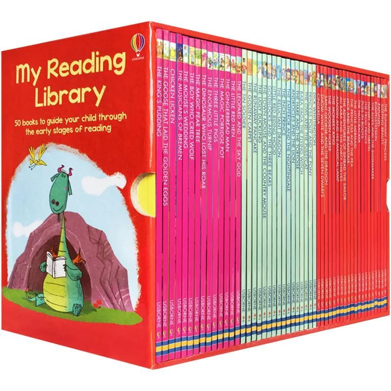 50 Books/Set Usborne My Second Reading Library Box Set Learn English Coloring Story Books