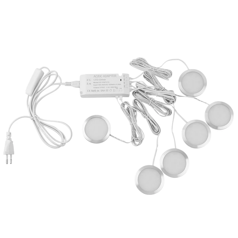 

Hot Sale 6PCS Under Cabinet Light Kitchen Lights 12V 2.5W Dimmable Light Kit With Switch Showcase Lamp, EU Plug