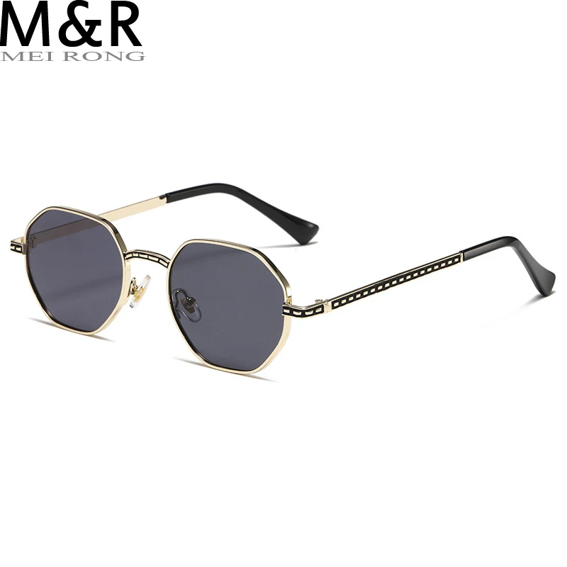 Retro Octagon Sunglasses Male Gold Black Brown Small Sun Glasses For Men Polygon Metal Frame Birthday Present Uv400